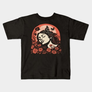 Linocut Woman Kids T-Shirt